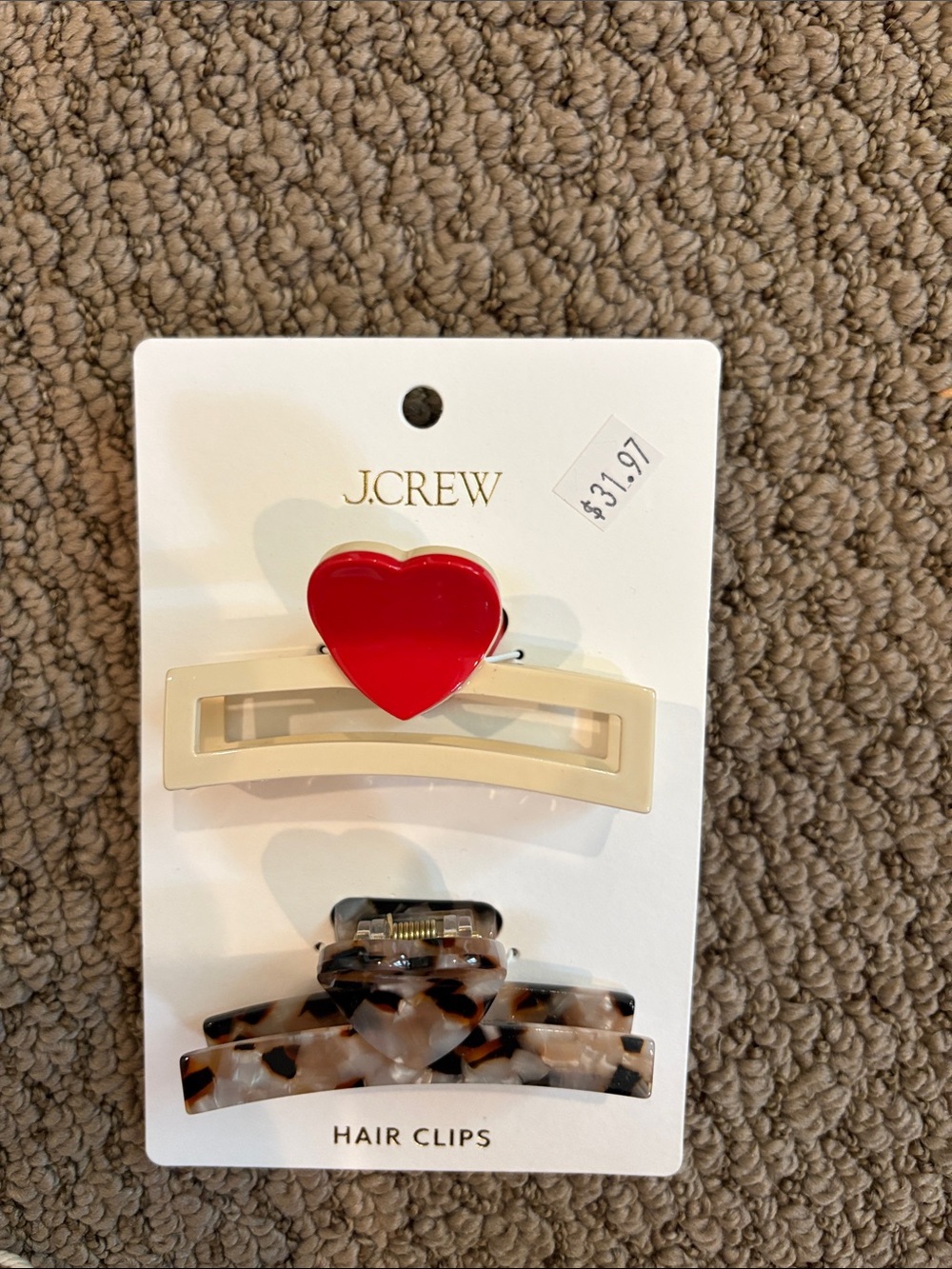 J.Crew Women’s Heart & Tortoiseshell Hair Clip Set - Red, Cream, Brown